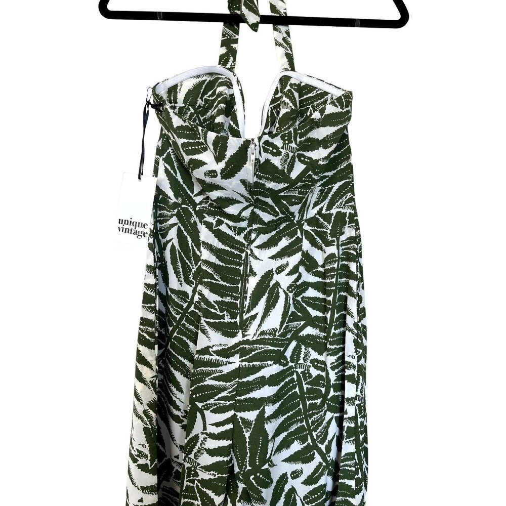 NWT Unique Vintage Green Tropical Print Halter Jumpsuit 4 - Picture 8 of 16